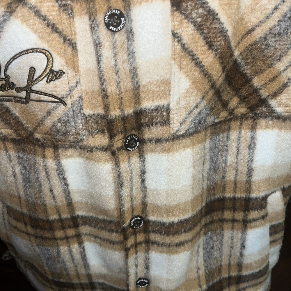Smoke Rise Men's Vegan Leather Collar Plaid Shacket Shirt XL Maple League - Picture 5 of 15